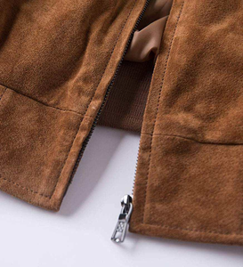 <b>Men's</b> Brown <b>Suede</b> Bomber <b>Jacket</b> Stand Collar Zipper Closure Casual Autumn Wear Regular Fit Solid Color PU Leather Shell - Product Image 6