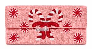Beaded Striped Clutch <b>Bag</b> Red Green Fold Over Chain Strap Handmade Evening Party Style - Product Image 3