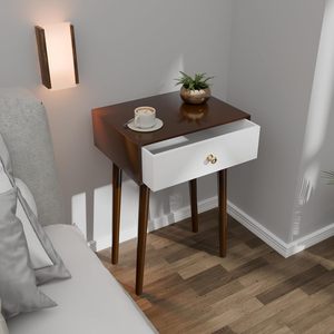 Modern Bedside <b>Table</b> with Solid Wood Legs, Minimalist and Practical End <b>Side</b> <b>Table</b> with Drawer <b>Storage</b>, Easy Assembly - Product Image 1