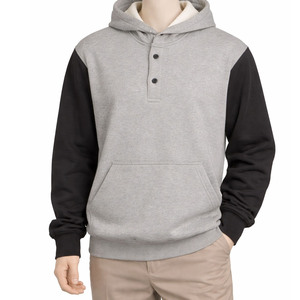 Sudadera con Capucha Henley Personalizada para Hombre, con Mangas en Contraste, Bloques de Color, Cuello de Tres Botones, Felpa de Algodón - Product Image 1