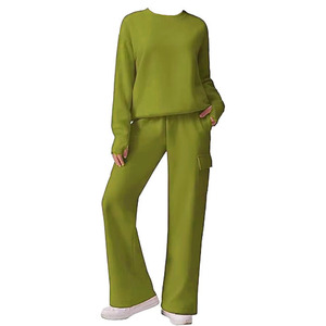 Conjunto deportivo de 2 piezas para mujer, de algodón, corte holgado, cómodo, con sudadera y pantalones deportivos. - Product Image 1