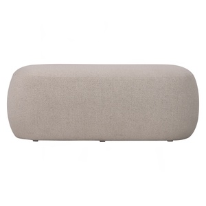 Minimalist Designer Beige Fabric Pouf Large Padded <b>Footrest</b> Oval Floor Ottoman for Modern Bedroom Living Room Seating Area - Product Image 3