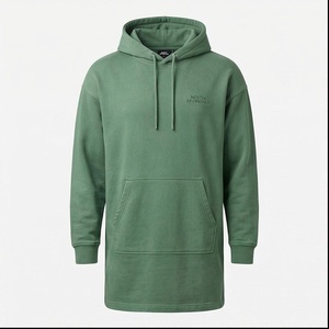 Sweat à capuche long et ample pour homme North Approach, en molleton vert uni, décontracté, avec poche avant - Product Image 1