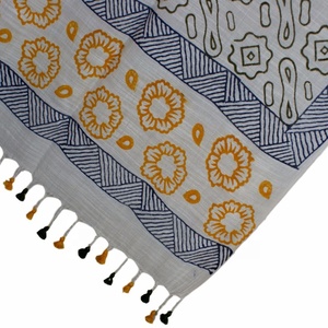 Meilleure vente femmes indien imprimé à la main Modal coton écharpes bloc imprimé moderne été étoles pour les filles - Product Image 2