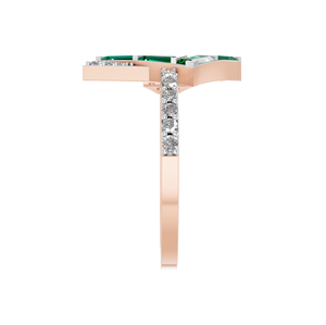 Anillo fino Art Deco clásico para mujer, 14K, 18K, oro rosa blanco sólido, Baguette Natural, piedras preciosas Esmeralda, acentos de diamantes para boda - Product Image 2