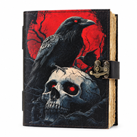 NEW ERA Carnet de notes vintage fait main, relié en cuir gaufré A5, avec reliure cousue, cadeau, fournitures de sorcellerie, noir, 100 pages