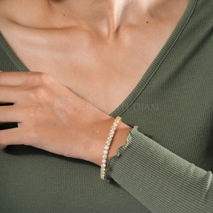 Pulsera de Diamantes en Oro Amarillo con Corte Redondo en Oro Sólido de 10K, 14K y 18K, Pulsera de Diamantes Finos con Claridad VVS para Mujer - Product Image 5