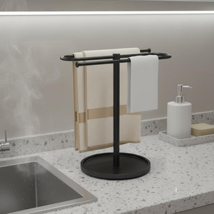 Toallero de metal de doble brazo, de pie, para baño, hogar, hotel, habitación de huéspedes, spa, encimera de baño - Product Image 1