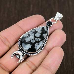 Colgante de Obsidiana Copo de Nieve, Plata de Ley, Luna, Estilo Boho, Collar de Piedras Preciosas Hecho a Mano, Regalo de Joyería para Mujer - Product Image 4