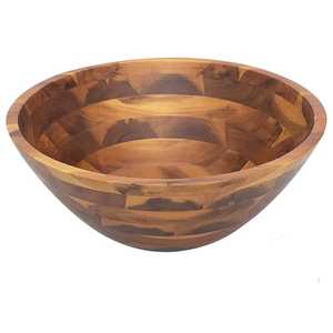 Segmented Acacia Wood Salad Bowl Block Jointed <b>Round</b> Wooden Fruit Serving <b>Basin</b> Eco Friendly Kitchenware Factory Bulk - Product Image 1
