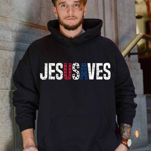 Sweat-shirt à capuche en coton French Terry pour hommes, femmes et jeunes, avec inscription « Jésus sauve la foi, l'espoir, l'amour », style chrétien - Product Image 1