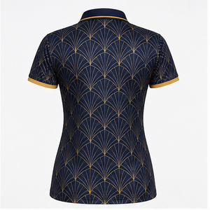 Polo de Manga Corta con Logotipo Personalizado para Mujer, Diseño Geométrico Art Deco en Negro y Dorado, Secado Rápido, Sublimación, Ropa Deportiva de Golf - Product Image 3
