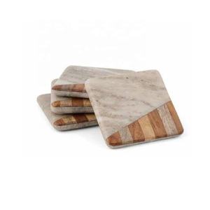 Juego de 4 posavasos de madera y mármol de Acacia con tiras blancas para café, bebida, té, posavasos para mesa de comedor, posavasos para decoración moderna del hogar - Product Image 5