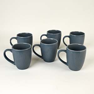 ชุดแก้วกาแฟเซรามิกลายทางสีน้ำเงินอีเจียนทำมือ 6 ใบ สำหรับชา กาแฟ หรือน้ำ - Product Image 3