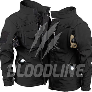 Chaqueta Táctica Negra con Capucha para Hombre Bloodline, Chaqueta de Invierno para Exteriores Resistente al Viento, Manga Larga, Logotipo Impreso en la Manga Izquierda - Product Image 1