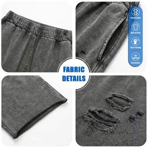 Pantalones Cortos Personalizados para Hombre, Desgastados, con Cordón en la Cintura Elástica, Dobladillo sin Rematar, Largo hasta la Rodilla, Estilo Vintage, Casual, para Verano - Product Image 6