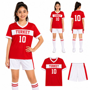 Ensemble de maillot de football turc pour enfants, uniforme sportif pour enfants, haut à manches courtes à col en V, short, kit d'entraînement - Product Image 1