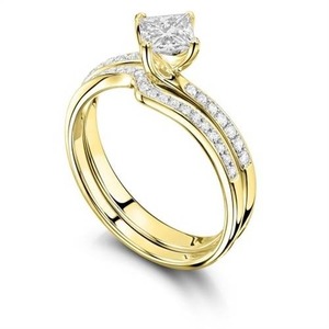 Anillo de hombro con diamantes redondos y banda a juego, diamante cultivado en laboratorio de 0.80 ct en oro de 18 quilates y platino - Product Image 2