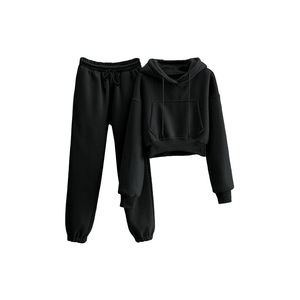 Ensemble de survêtement décontracté 2 pièces pour femme, qualité supérieure, avec haut court zippé à manches longues et legging taille haute assorti, idéal pour l'automne et le fitness - Product Image 2