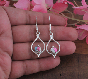 Wholesale 925 Sterling <b>Silver</b> Cotton Candy Turquoise Luxury Engagement Drop Earrings Open Teardrop <b>Wire</b> Frame Gemstone - Product Image 4