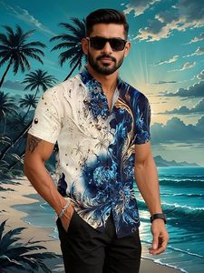 Chemise hawaïenne à manches courtes pour homme, imprimé floral numérique, décontractée, boutonnée, pour l'été - Product Image 3