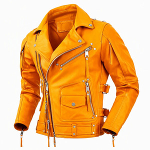 เสื้อแจ็คเก็ตหนัง PU สีฟ้าอ่อนสำหรับผู้ชาย สไตล์นักขี่มอเตอร์ไซค์ ปกคอพับ ปิดด้วยซิป ทรงเข้ารูป แขนยาวปกติ สไตล์ฤดูใบไม้ร่วง - Product Image 6