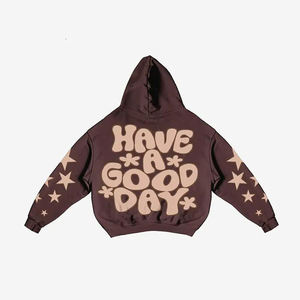 ชุดเซ็ตเสื้อฮู้ดดี้และกางเกงวอร์มทรงบาน ขอบดิบ ผ้าฝ้าย 100% พิมพ์ลายพัฟพร้อมโลโก้แบบกำหนดเอง สำหรับผู้ชายไซส์พลัส - Product Image 1