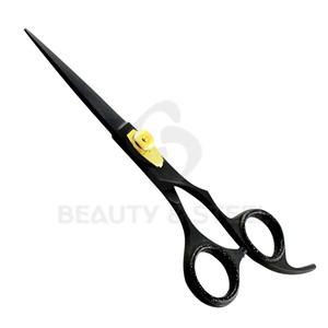 Ciseaux de coiffure professionnels noirs mats avec lames droites affûtées et vis de tension dorée élégante - Product Image 1