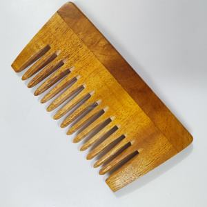 Peine de madera de Neem hecho a mano para peinar el cabello, cepillo de bolsillo de dientes anchos redondos antiestáticos, estilo clásico con mango cómodo - Product Image 2