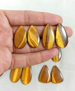 Pierre précieuse naturelle Œil de tigre, paire assortie, cabochon poli, pour la fabrication de bijoux, boucles d'oreilles, bagues, pendentifs, vente en gros - Product Image 5