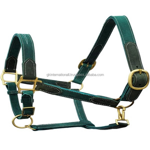 Cuir de selle original double couche cousu fantaisie en cuir anglais sarcelle licou réglable double couronne boucle en laiton - Product Image 6