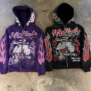 OEM Sweatshirt à capuche unisexe à fermeture éclair avec impression DTG d'un poids lourd de 600GSM Sweat-shirt à capuche vintage à fermeture éclair à impression directe - Product Image 6