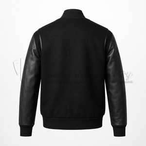 Chaqueta Varsity de Lana Negra Personalizada, Tejido Transpirable y Resistente al Viento, Diseño Unisex de Invierno, Etiqueta Privada OEM, Logotipo Personalizado - Product Image 2