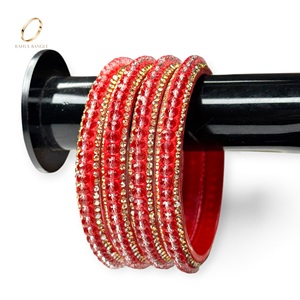 Celebration Wear Kashmiri Bridal <b>Red</b> Glass Bangles Trendy Zirconia Gold Plated Wedding Festive Wear Wholesale Price - Product Image 1