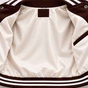 Blouson universitaire marron pour homme, manches blanches, couleur unie, boutonnage frontal, vêtement d'extérieur décontracté, coupe classique, col rabattable, pour l'automne - Product Image 6