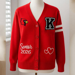 Women's Blue Yellow V-Neck Cardigan Full Sleeve Preppy Style Knitted Sweater With Pockets Custom Logo Name Print Autumn Wear - Product Image 4