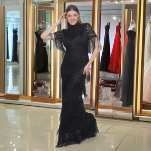 Robe de soirée de luxe faite à la main, vintage, brodée, à franges, de créateur, couture, tenue de soirée, haute couture, ornée, robe trapèze - Product Image 1