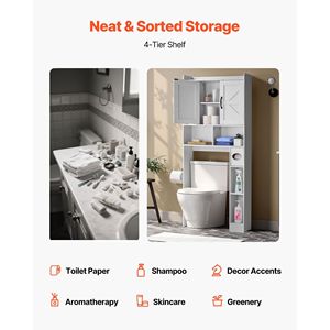 Meuble de rangement pour salle de bain à poser au-dessus des toilettes, 66,14 pouces de hauteur, organisateur de spa avec double porte et étagère réglable pour mobilier de salle de bain - Product Image 4