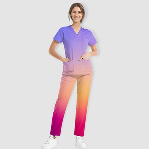 Uniforme médical Ensemble de gommage pour femmes à la mode Stretch Soft Y-Neck Top Pantalon Couleurs contrastées Hôpital Pet Clinic Doctor Costume - Product Image 6