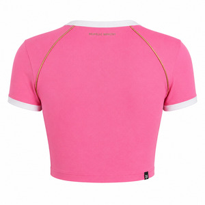 Camiseta Corta Oversize de Algodón 100% para Hombre, Estilo Y2K High Street, con Mariposa Rosa Intenso y Pedrería - Product Image 4