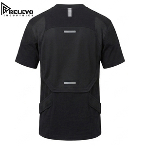 เสื้อยืดแขนยาวทรงหลวมสำหรับผู้ชาย รุ่นพรีเมียม สีดำล้วน พร้อมแถบสะท้อนแสงสองชั้น แผงตาข่ายแบบมีลาย และลายตัวอักษรแบบวอช - Product Image 2