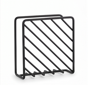 Porte-serviettes blanc moderne avec cadre en métal noir, design autoportant pour la cuisine, la décoration de table et l'hôtellerie - Product Image 1