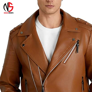 NURAK SPORTS Veste de moto pour homme en cuir véritable marron, imperméable, respirante, coupe-vent, coupe ajustée, col rabattable, très vendue - Product Image 5