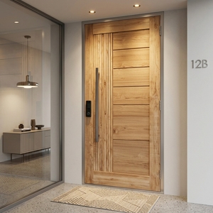 Puerta Kirana Teak Persada, Panel Acanalado de Madera de Teca Moderna, Puerta de Entrada Principal de Madera Minimalista para Interiores, Puertas Arquitectónicas - Product Image 2