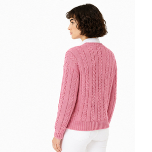 Women Crew Neck Cardigan Long Sleeve <b>Knitted</b> <b>Sweater</b> Winter Solid Color Button Front Regular Fit 100% Acrylic Casual High Street - Product Image 5