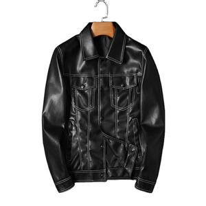 เสื้อแจ็กเก็ตผู้ชายสุดหรูสำหรับฤดูใบไม้ร่วงและฤดูหนาวแนวสตรีทแวร์คอปกของหัวรถจักรเสื้อหนังแกะที่ทำจากผ้าใบแฟชั่นรถจักรยานยนต์ลำลอง - Product Image 1