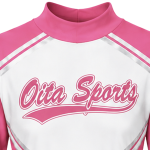 Maillot de cheerleading rose et blanc sublimé à manches longues – Tenue de sport athlétique pour entraînement, performance et compétition - Product Image 3