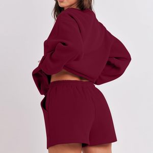 Women's Summer 2-Piece Sweatshirt and <b>Shorts</b> Set with Hoodie <b>Sequined</b> Pattern 100% Cotton - Product Image 4
