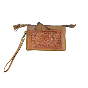 Genuine Leather Clutch <b>Wristlet</b> With Floral Tooling Accent Top Indian Manufacturer & Supplier Saman Exports - Product Image 3