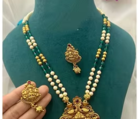 Ensemble de bijoux Temple en laiton plaqué or pour femmes nouveau Style collier de conception de perles pour les vêtements de fiançailles de fête de mariage nuptiale - Product Image 2